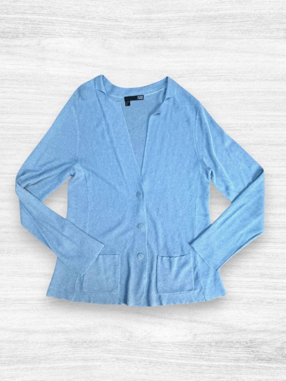 Eileen Fisher Lightweight Italian Yarn Cardigan Sweater Blue Button Front M